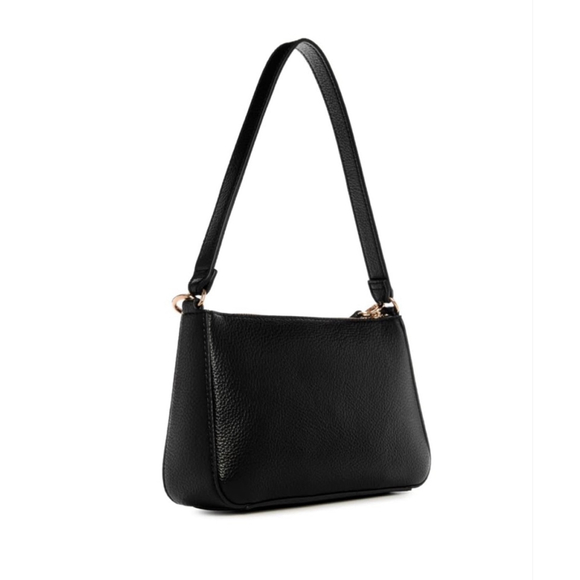 GUESS Factory Lynne Charm Bag Black NWT Cherry - Picture 2 of 4